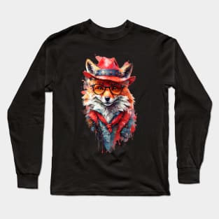 Handsome Fox with Cowboy Hat Long Sleeve T-Shirt